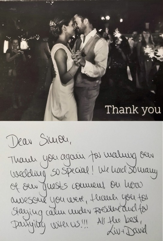 'Thank you for making our wedding so special Simon!' - DJ hire in Cannes, St-Tropez, Monaco, Eze, Mougins, Grasse, and all along the French Riviera